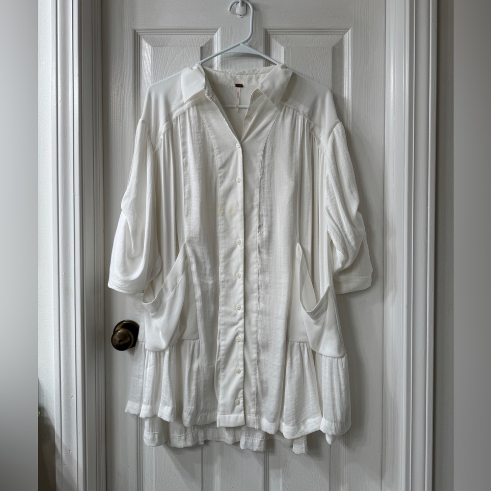 Free People White Button-Up shirt dress XS